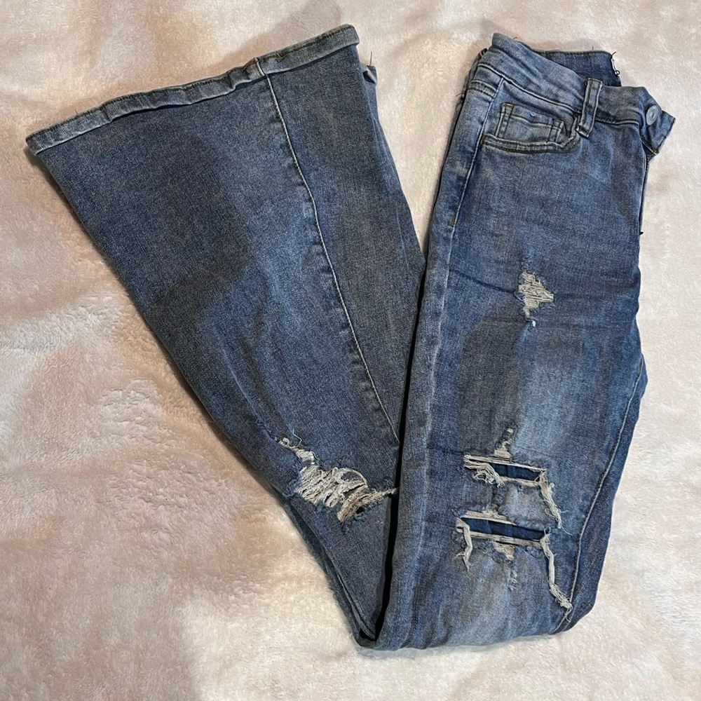 Rue21 Blue Distressed Flare Jeans